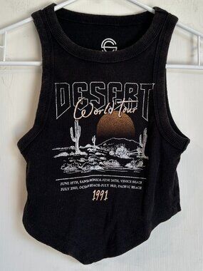 Social Culture - Cropped Brown Western Graphic Tank